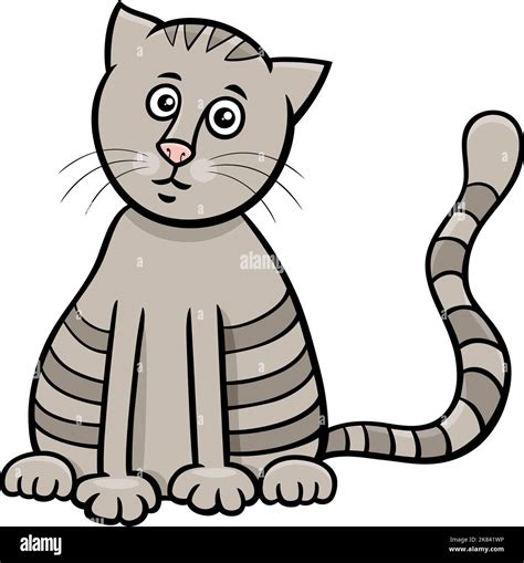 Cartoon Illustration Of Gray Tabby Cat Comic Animal Character Stock