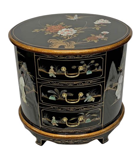 Oriental End Table Black Lacquer Mother Of Pearl Oriental Furniture