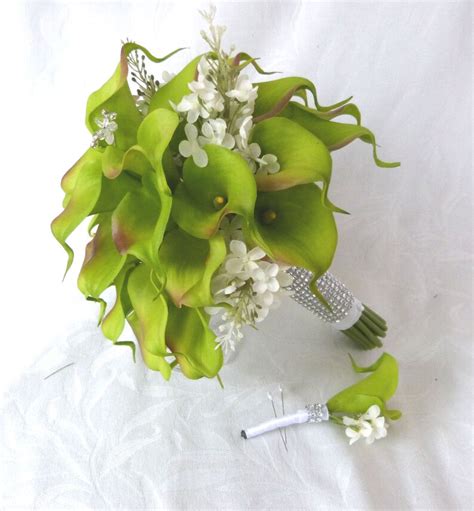 Green Calla Lily Wedding Bouquet Simple Elegant Real Touch Etsy