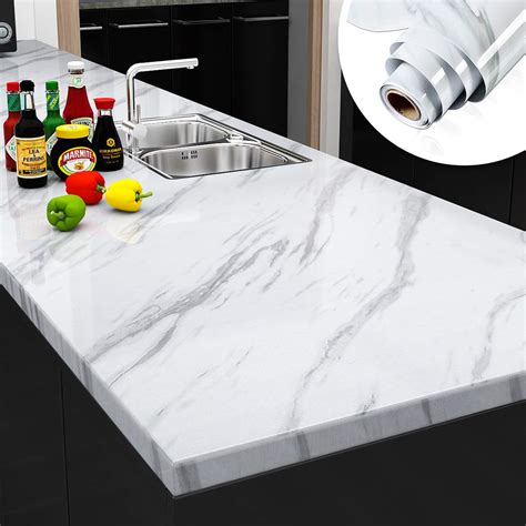 Yenhome Large Size Jazz White Marble Counter Top Covers Peel And Stick