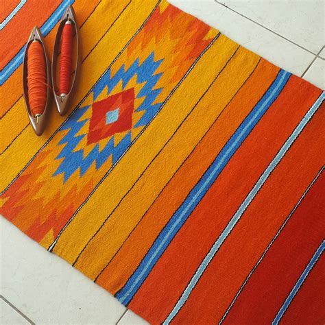 Handwoven Area Rug In Red Orange Yellow And Blue Farmhouse Etsy