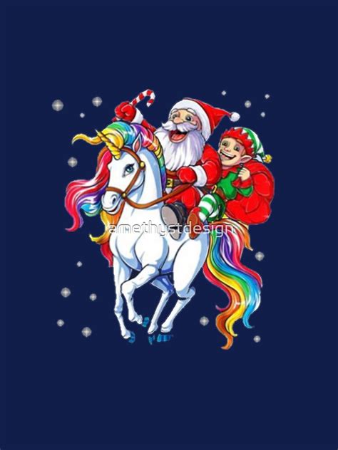 Christmas Santa Elf Riding Unicorn Xmas Drawstring Bag For Sale By