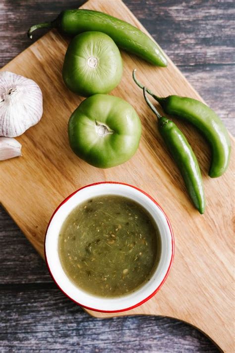 Mexican Green Sauce With Ingredients For Its Preparation In Mexican