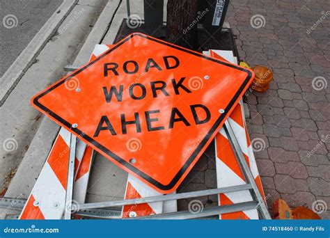 Road Work Ahead Sign Stock Photo Image Of Road Construction 74518460