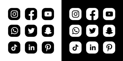 Social Media Icons Black And White Rounded Vector Art At Vecteezy