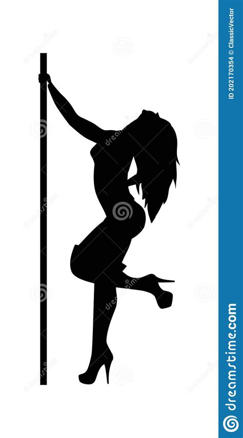 Silhouette Of Woman Near Pilon Dancing Pole Dance Or Striptease Stock Vector Illustration Of