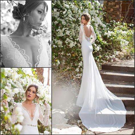(above) the amazing bohemian goddess of beach wedding dresses, grace loves lace, brings us this backless wedding dress for a seaside soiree of. Long Sleeve Chiffon Lace Julie Vino 2015 Mermaid Wedding ...
