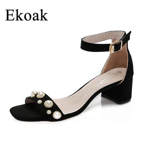 Ekoak New Women Sandals With Pearls Summer Shoes Woman Fashion Thick
