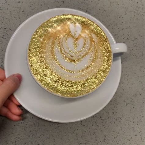Lroom Cafe Nyc “24k “ Gold Bling Bling Honey Latte Gold Coffee Art Nyc