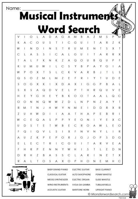 Musical Instruments Word Search 1 Monster Word Search