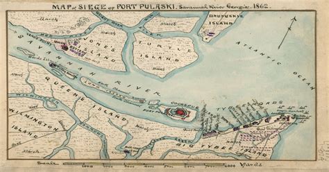 Map Of The Siege Of Fort Pulaski 1862 In The American Civil War