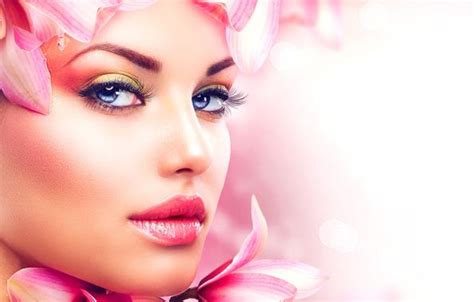 Wallpaper Face Makeup Girl Petals Lips Eyes With
