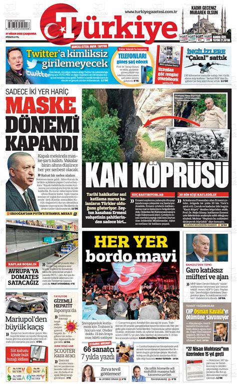 27 Nisan 2022 Tarihli Türkiye Gazete Manşetleri