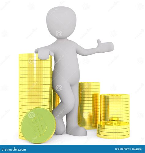 Successful 3d Businessman With Stacked Gold Coins Stock Illustration