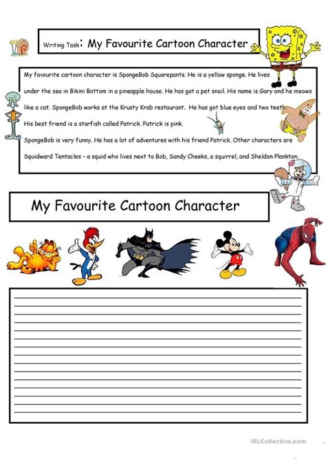 Creative Writing My Favorite Cartoon Character 5 A1 Level Worksheet