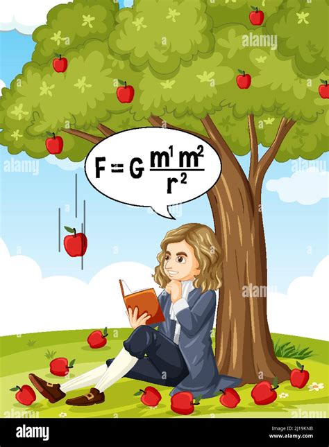 Isaac Newton Sentado Debajo De La Ilustración Del árbol De Manzana