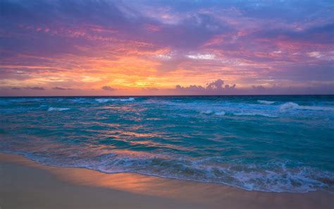 Sea Under Orange Sky Beach Sunset Sea Sky Hd Wallpaper Wallpaper
