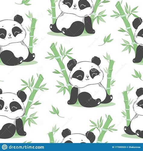 Background With Cute Pandas And Bamboo Vector Illustration Cartoon