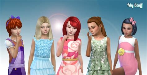 Mystufforigin Girls Medium Hair Retextured Pack 8 Sims 4 Hairs