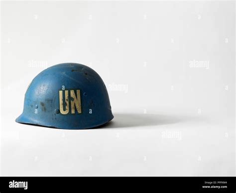 United Nations Blue Peacekeepers Helmet With The Initials Un On Side