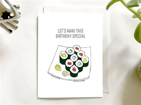 Clever humor is on full display on these colorful cards. Cheeky sushi pun birthday card! | Birthday cards, Cards ...