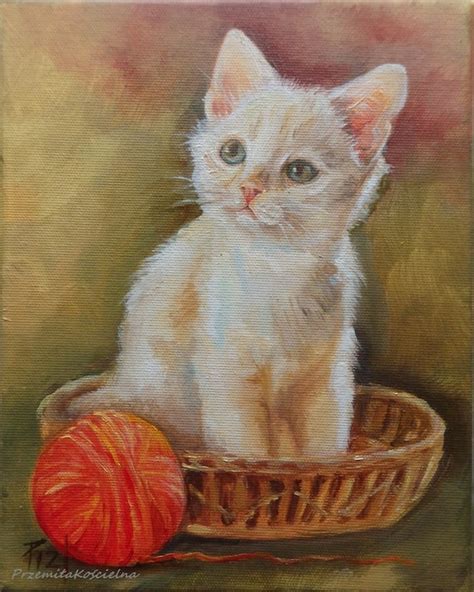 White Cat Portrait Original Oil Painting On Canvas Kitten Etsy