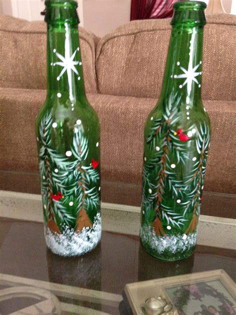 Handpainted Christmas Tree Bottles Recycled Liquor Bottle Lighted Wine
