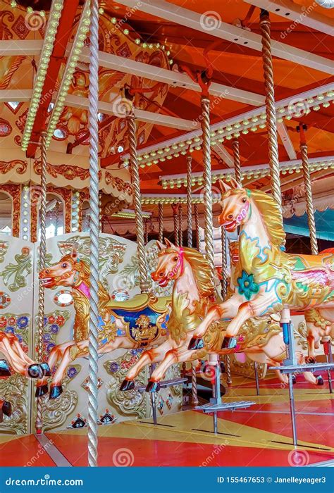 Merry Go Round At Amusement Park Horses Stock Image Image Of