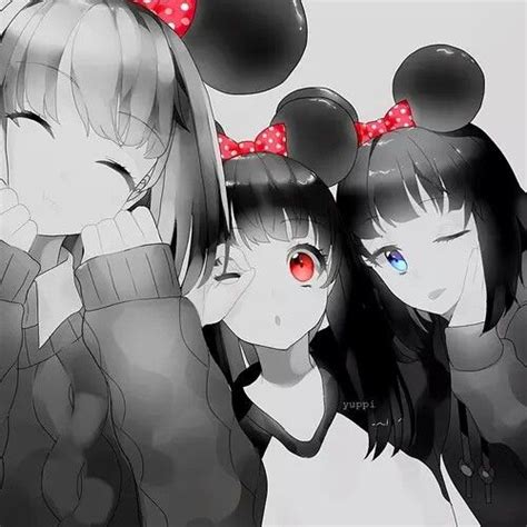 Three Cute Anime Girls In Minnie Mouse Ears Anime