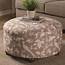 Muted Tone Printed Upholstery Round Storage Ottoman