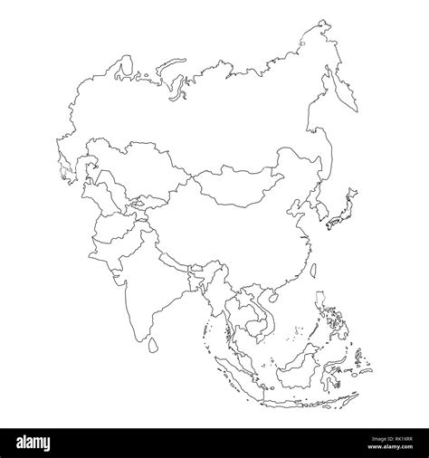 Ilustración Vectorial Asia Mapa Esquema Aislado Sobre Fondo Blanco