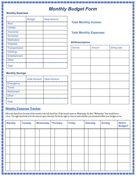 Free Printable Monthly Budget Form Templates Available To Print In Pdf