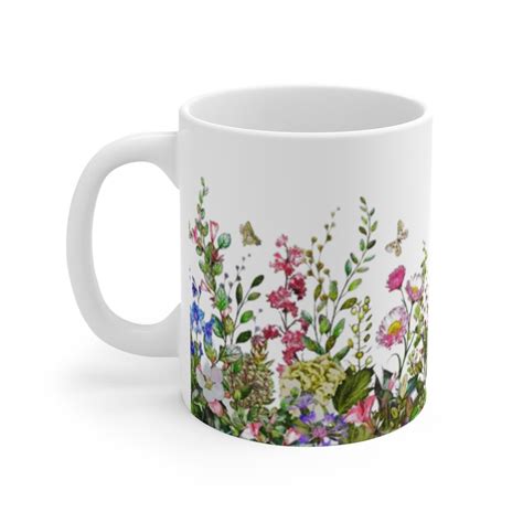 Mug Oz Flower Mug Mug With Wildflowers Floral Mug Flower Etsy Uk