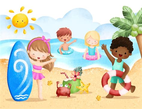 Premium Vector Summer Kids Playing In The Beach