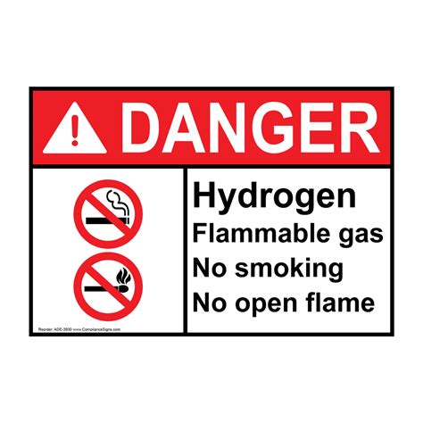 Danger Sign Hydrogen Flammable Gas No Smoking Open Flame Sign Ansi