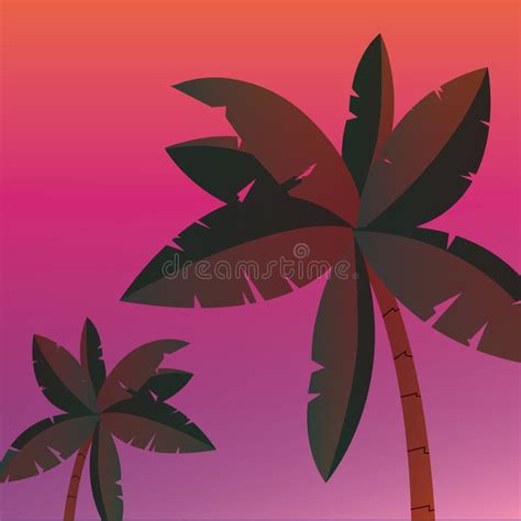 Tropical Palms Tree Pink Gradient Background Stock Illustration