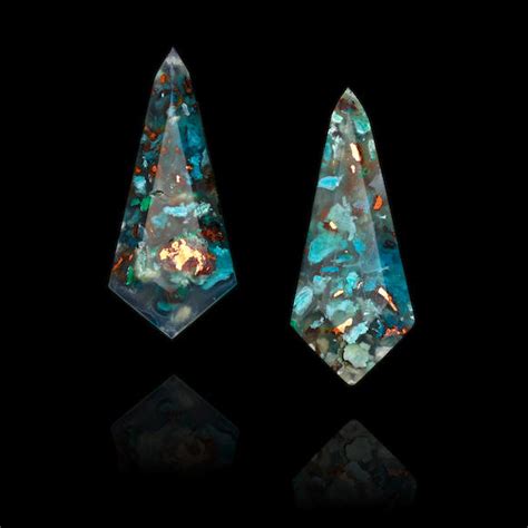 Bonhams Two Copper And Chrysocolla In Chalcedony Cabochons