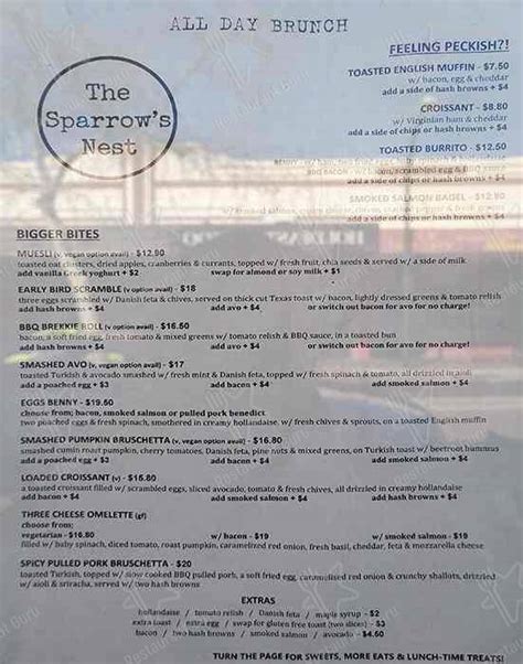 Menu At The Sparrows Nest Cafe East Victoria Park