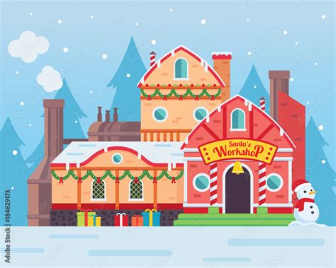 Cute Santas Workshop Building Illustration Suitable For Merry