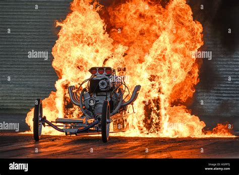 Bob Hawkins Performs A Fireflame Burnout In His Slingshot Dragster At