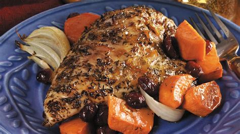 Bake it for a short time at a high temperature. Orange-Glazed Roast Chicken Breasts with Sweet Potatoes Recipe - Tablespoon.com