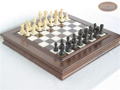 Executive Staunton Chessmen With Italian Alabaster Chess Board With