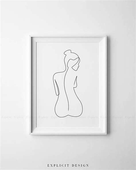 Abstract One Line Feminine Figure Printable Minimalist Nude Art And