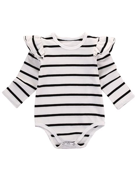 Stylesilove Infant Baby Girl Classic Striped Long Sleeve Cotton Romper