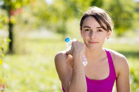 Athletic Girl Drinking Water After Exercising Stock Image Image Of