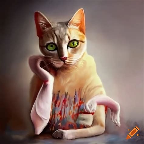 Haute Couture Surrealist Cat Painting