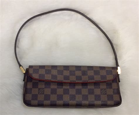 Louis Vuitton: Authentic Small Leather Checkered Signature Logo Print ...