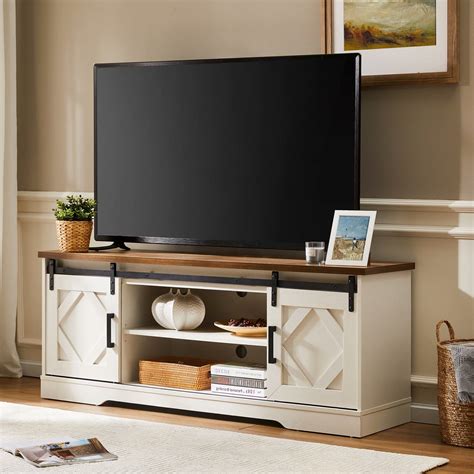 Farmhouse Tv Stand For Tv Up To 65 Sliding Barn Door Entertainment