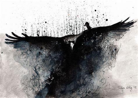 Raven Rising From Dust Ink Painting On Canvas By Doodlewithgluegun On