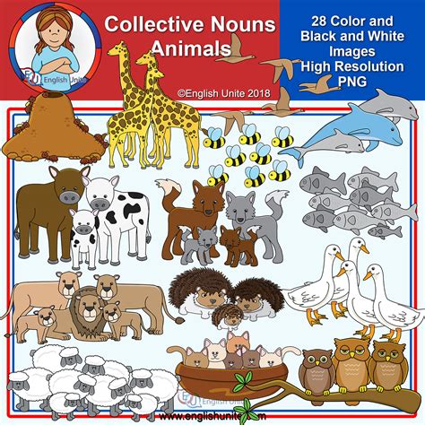 Click column headings with arrows to sort collective nouns for animals. Clip Art - Collective Nouns - Animals - English Unite ...
